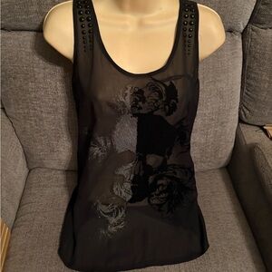 Rock & Republic Black Sheer Studded Tank Top